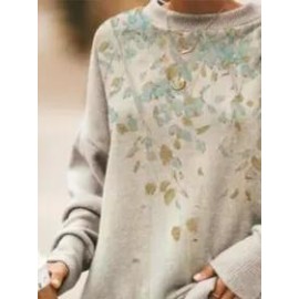 Leaf Print Round Neck Long-sleeved Casual Sweatshirt