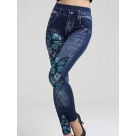 Summer Thin Butterfly Pattern Seamless Denim Super Stretch Leggings