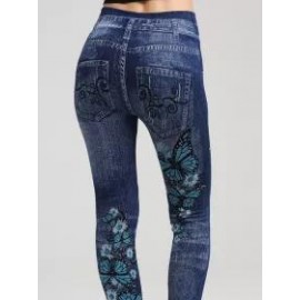 Summer Thin Butterfly Pattern Seamless Denim Super Stretch Leggings