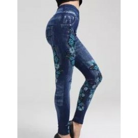 Summer Thin Butterfly Pattern Seamless Denim Super Stretch Leggings