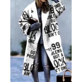 Ladies Elegant Fashion New Letter Print Casual Daily Coat Coat