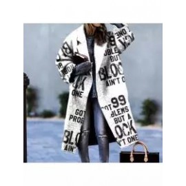 Ladies Elegant Fashion New Letter Print Casual Daily Coat Coat