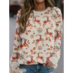 Fashion Christmas Print Long Sleeve Round Neck Loose Sweatshirt