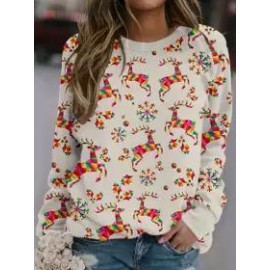 Fashion Christmas Print Long Sleeve Round Neck Loose Sweatshirt