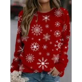 Fashion Christmas Print Long Sleeve Round Neck Loose Sweatshirt
