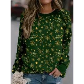 Fashion Christmas Print Long Sleeve Round Neck Loose Sweatshirt