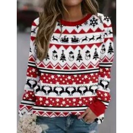 Fashion Christmas Print Long Sleeve Round Neck Loose Sweatshirt