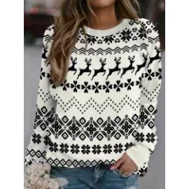 Fashion Christmas Print Long Sleeve Round Neck Loose Sweatshirt