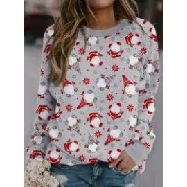 Fashion Christmas Print Long Sleeve Round Neck Loose Sweatshirt