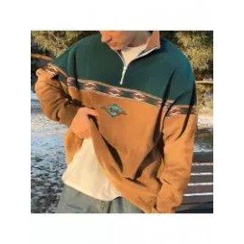 Retro Surf Stitching Polos Zipper Sweater