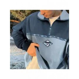 Retro Men's Contrast Color Stitching Casual Polos Sweater