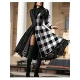 Fashion All-match Print Stitching Woolen Coat