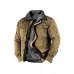 Men's Retro Lining Plus Fleece Zipper Tactical Shirt Jacket