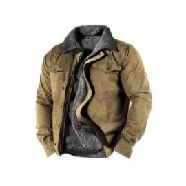 Men's Retro Lining Plus Fleece Zipper Tactical Shirt Jacket