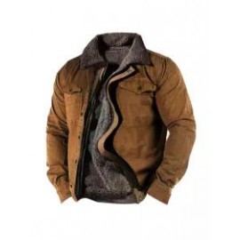 Men's Retro Lining Plus Fleece Zipper Tactical Shirt Jacket