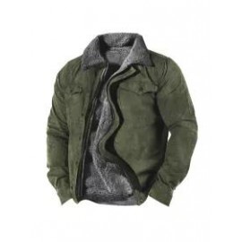 Men's Retro Lining Plus Fleece Zipper Tactical Shirt Jacket
