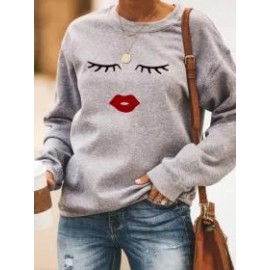 Casual Eyelash Print Crew Neck Sweatshirt