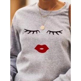 Casual Eyelash Print Crew Neck Sweatshirt