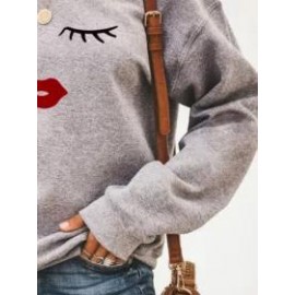 Casual Eyelash Print Crew Neck Sweatshirt