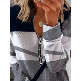 Casual Print Zipper V Neck Long Sleeves Sweatshirt