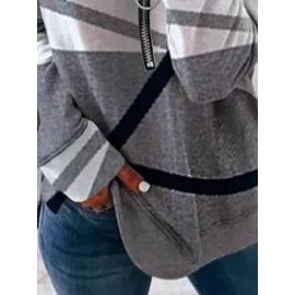 Casual Print Zipper V Neck Long Sleeves Sweatshirt