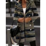 Fashion Art Print Button Coat Women