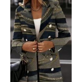 Fashion Art Print Button Coat Women