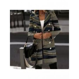 Fashion Art Print Button Coat Women