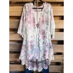 Round Neck Casual Loose Hollow Lace Cardigan