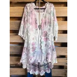 Round Neck Casual Loose Hollow Lace Cardigan