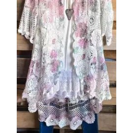 Round Neck Casual Loose Hollow Lace Cardigan
