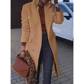 Classic Solid Slim Fit Multi-button Mid-length Wool Coat