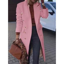 Classic Solid Slim Fit Multi-button Mid-length Wool Coat