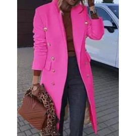 Classic Solid Slim Fit Multi-button Mid-length Wool Coat