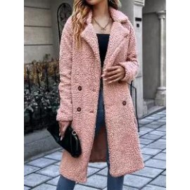 Casual Loose Solid Lamb Wool Double Breasted Coat