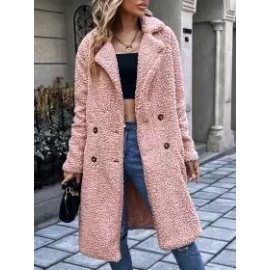 Casual Loose Solid Lamb Wool Double Breasted Coat
