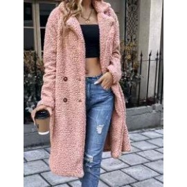 Casual Loose Solid Lamb Wool Double Breasted Coat