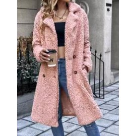 Casual Loose Solid Lamb Wool Double Breasted Coat