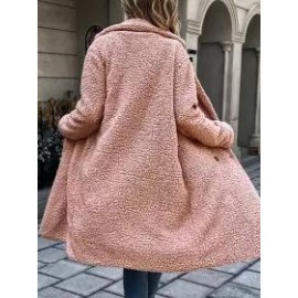 Casual Loose Solid Lamb Wool Double Breasted Coat