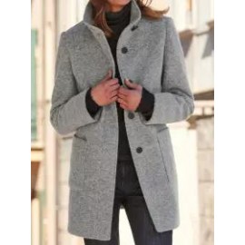 Double-pocket Single-breasted Casual Woolen Coat