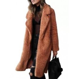 Casual Solid Color Long-sleeved Lapel Plush Coat