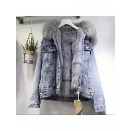 Casual Fur Pocket Denim Jacket