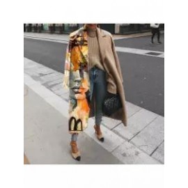Elegant And Fashionable Print Stitching Longfeng Woolen Coat