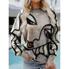 Casual Plain Crew Neck Long Sleeve Loose Sweatshirts