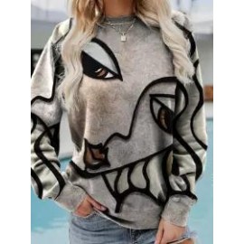 Casual Plain Crew Neck Long Sleeve Loose Sweatshirts