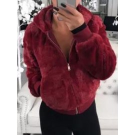 Casual Solid Warm Hooded Long Sleeve Jacket