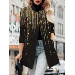 Fashion Sequin Print Button Coat Women
