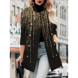 Fashion Sequin Print Button Coat Women