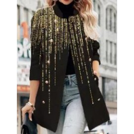 Fashion Sequin Print Button Coat Women