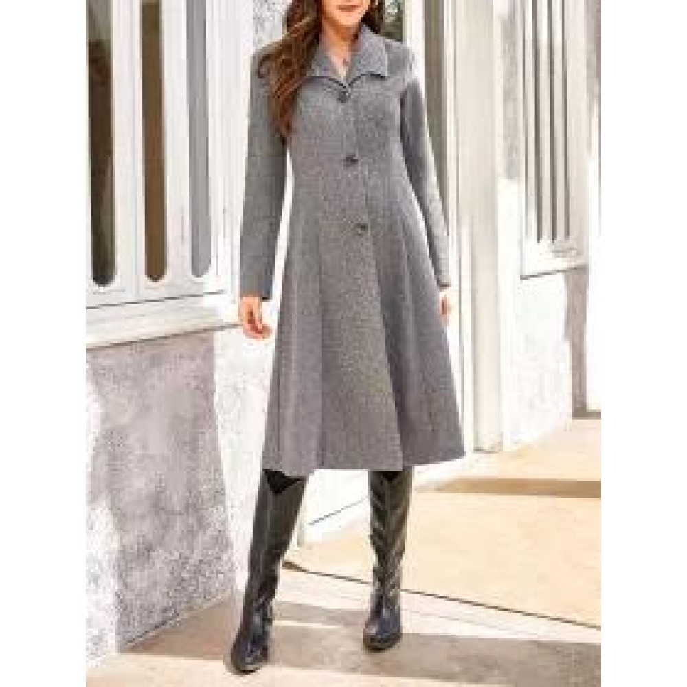 Solid Color Woolen Casual Lapel Mid-length Long-sleeved Coat Solid Color Woolen Casual Lapel Mid-length Long-sleeved Coat